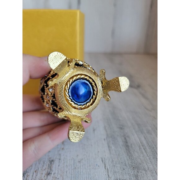 Blue trinket box egg golden enameled hinged Easter home decor unique - Picture 8 of 13